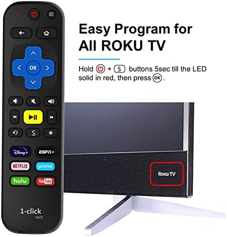 1-ClickTech שלט עבור Roku TVS ו- Roku נגני אקספרס בכורה Ultra [2-in-1 W/TV Power+Volume] [לא עבור Roku Stick]